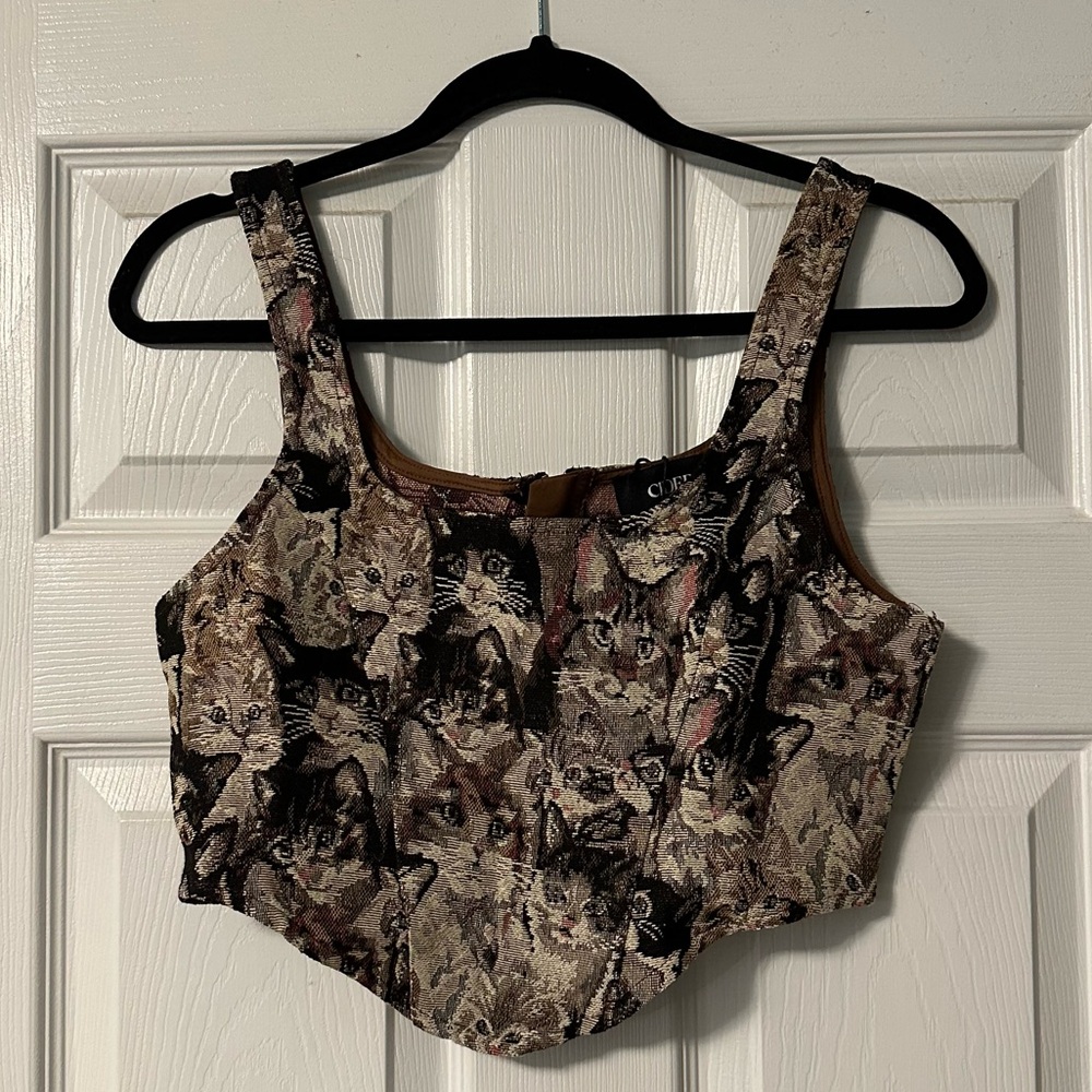 Cat Pattern Crop Top - CIDER
